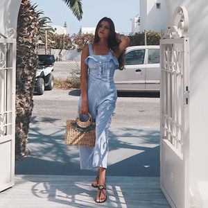 {zara} pinstriped ruffle jumpsuit